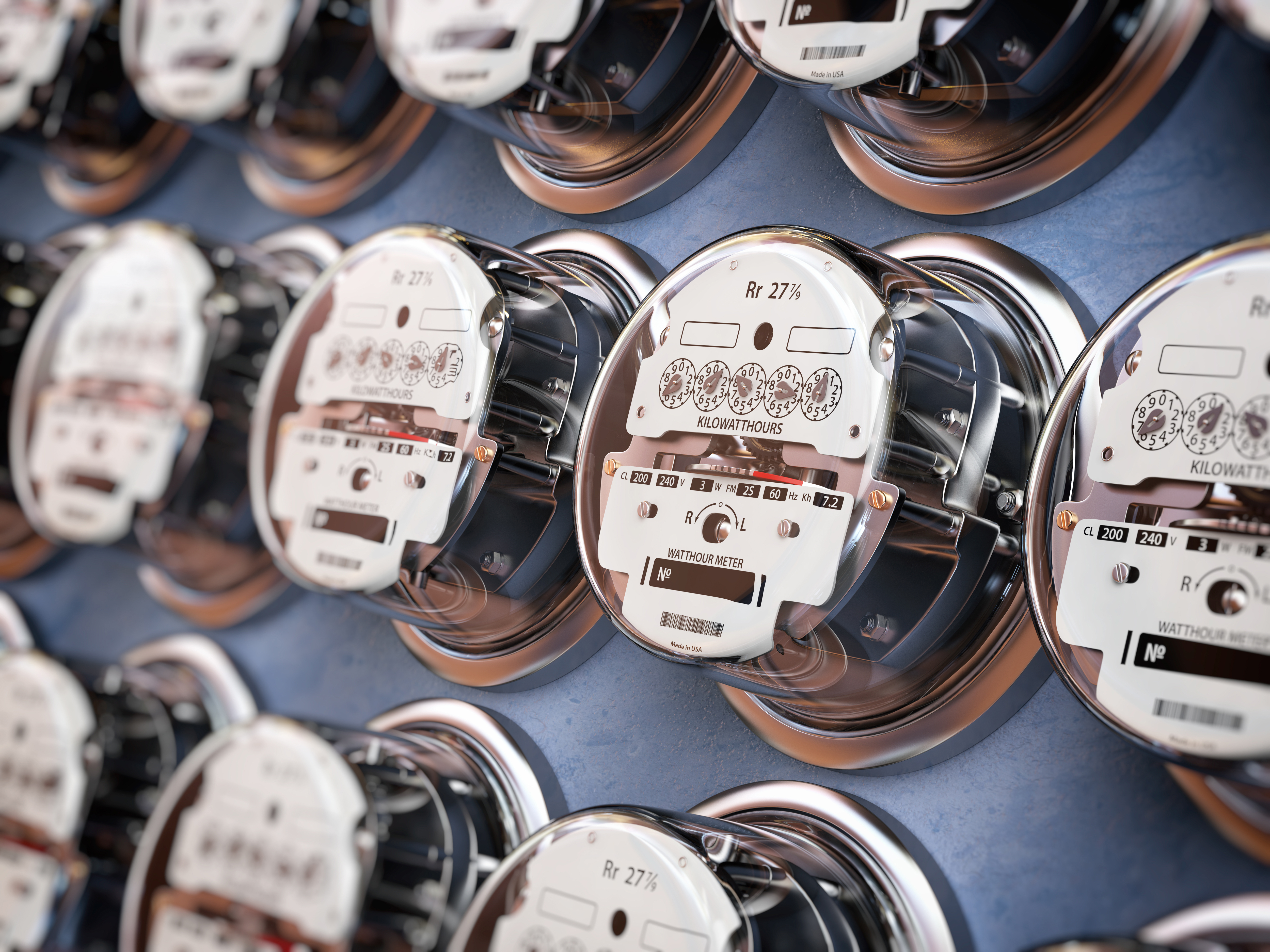 Rows of electricity meters.