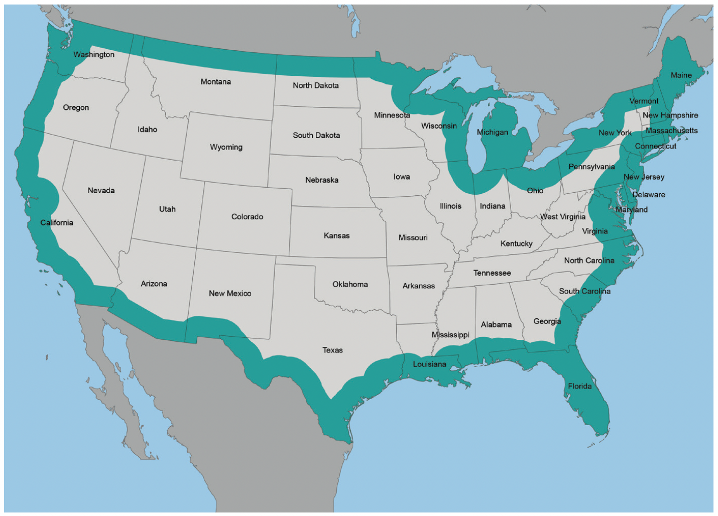 This map shows the territorial definition of the border for U.S. federal law enforcement purposes.