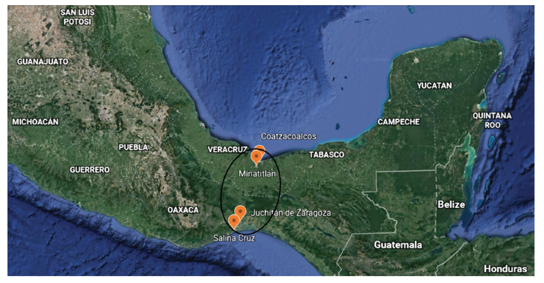 Google Earth image of the Yucatan peninsula. 