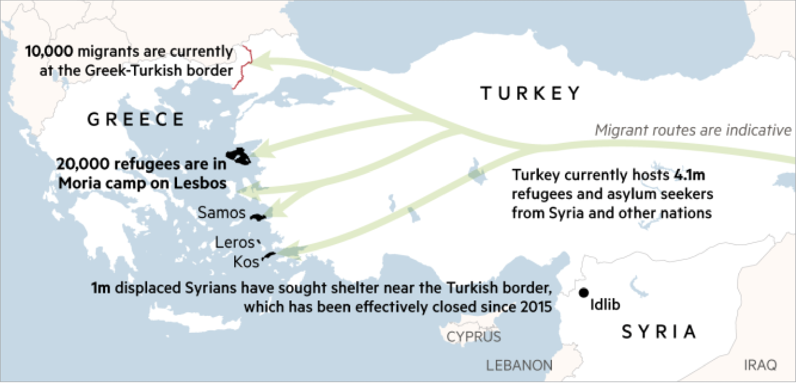 Map of migrant situation in Turkey and Greece