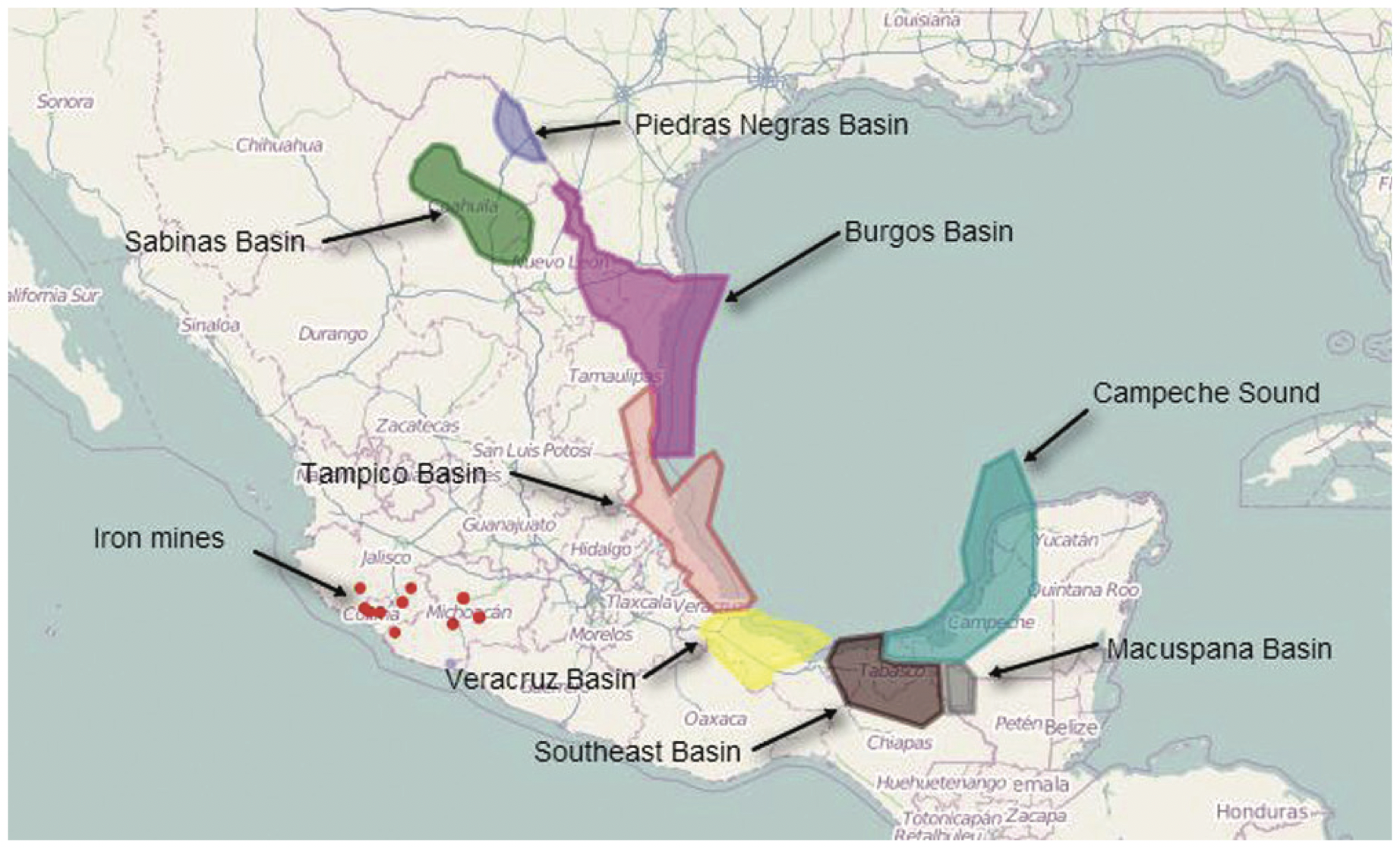 This map shows the locations of major energy development projects in Mexico.