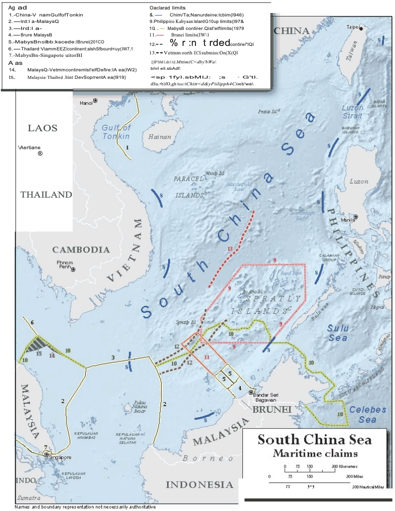A map of the South China Sea maritime claims.