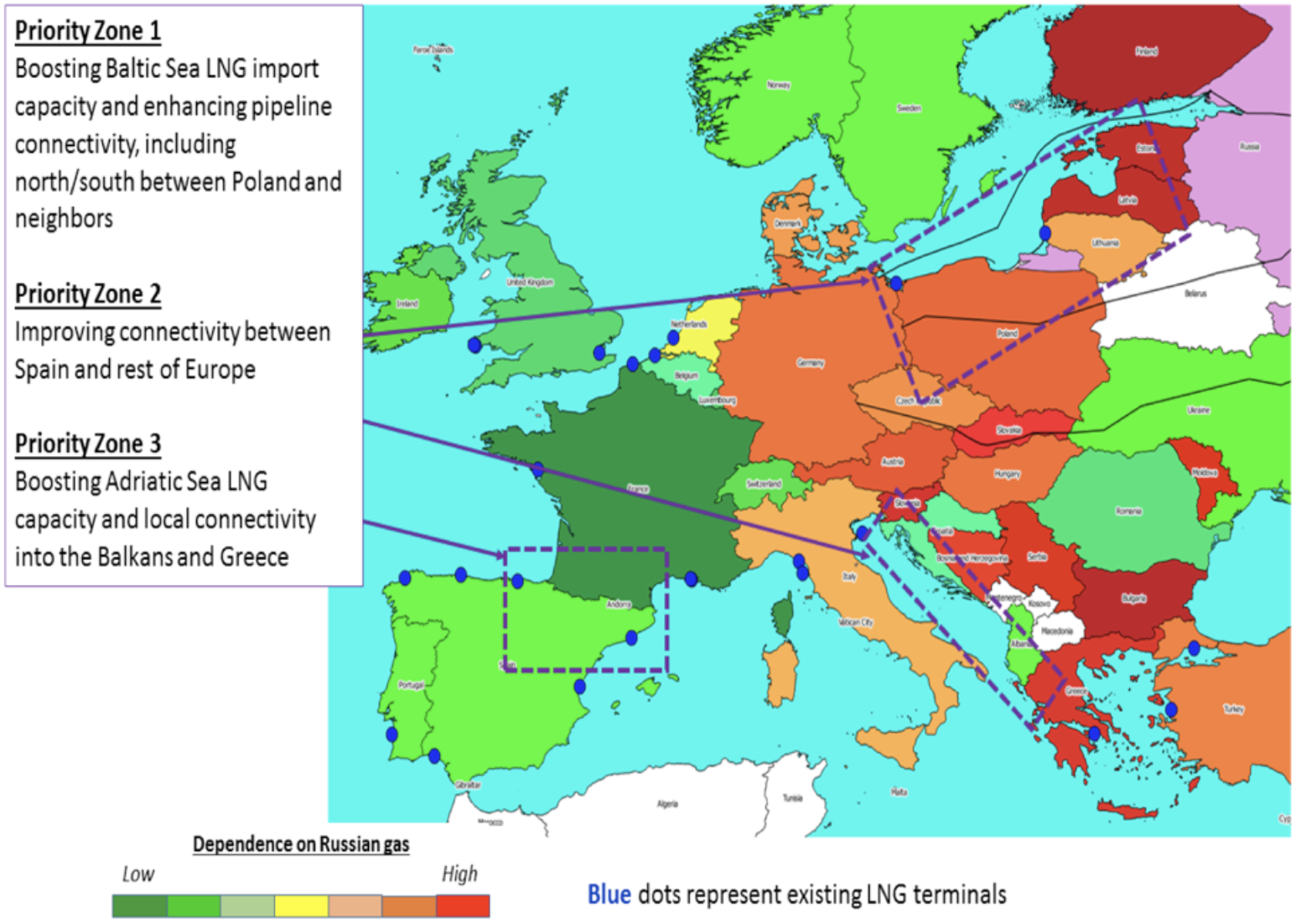 This map shows the priority zones for geoeconomic gas investment.