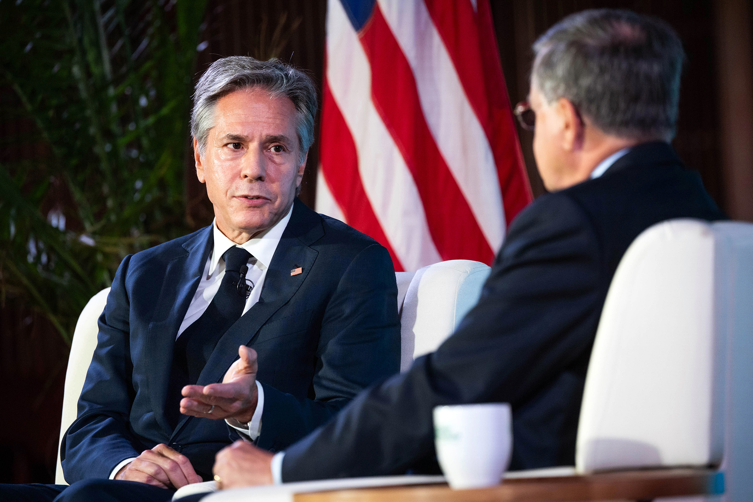 Secretary of State Blinken and Amb Satterfield in conversation