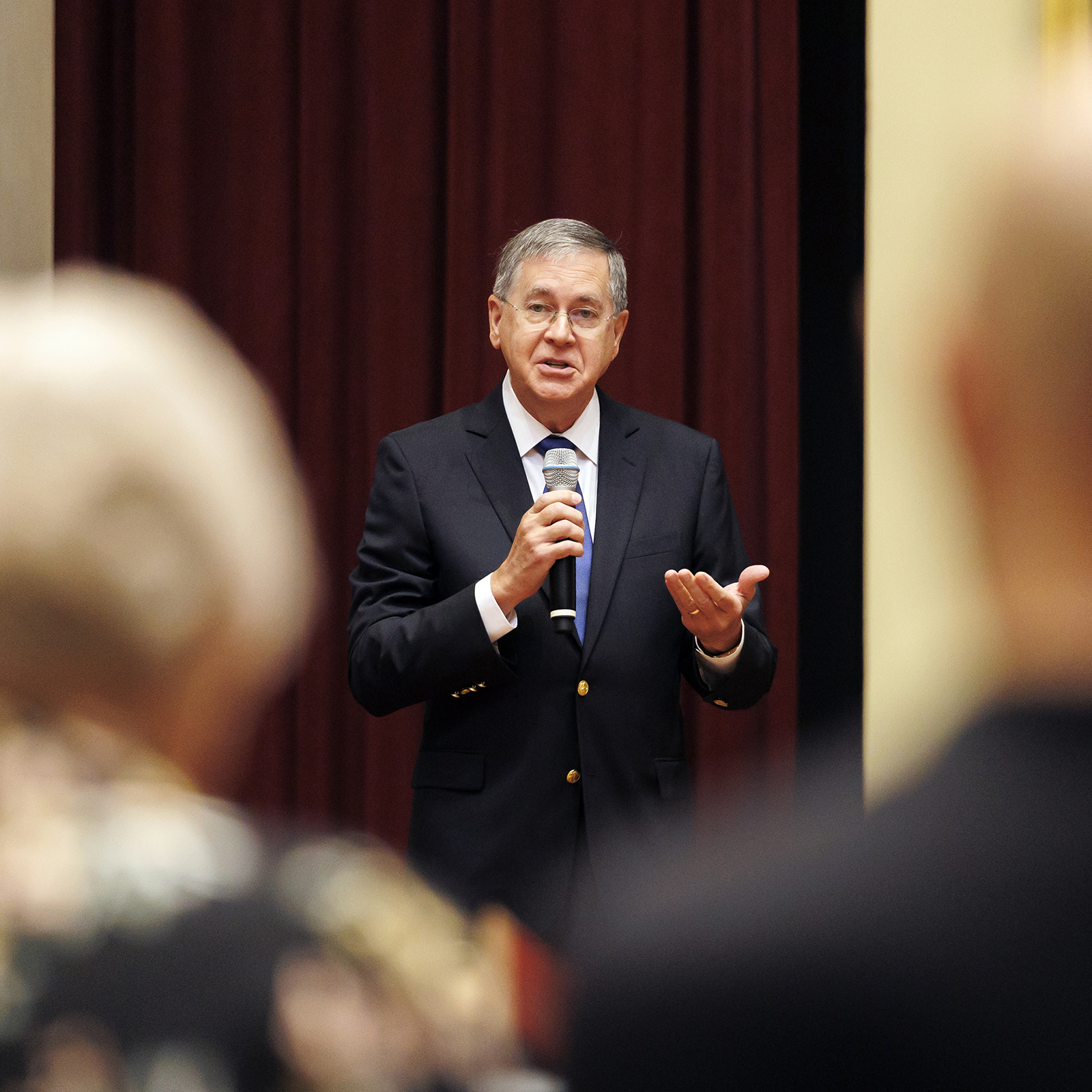 Amb. Satterfield speaks to guests at an event in Dore Commons