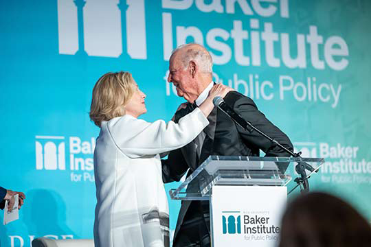 Former U.S. secretaries of state Hillary Rodham Clinton and James A. Baker, III
