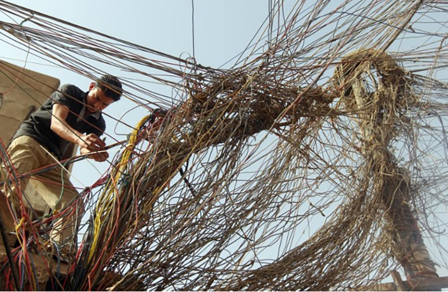 tangle of electric wires