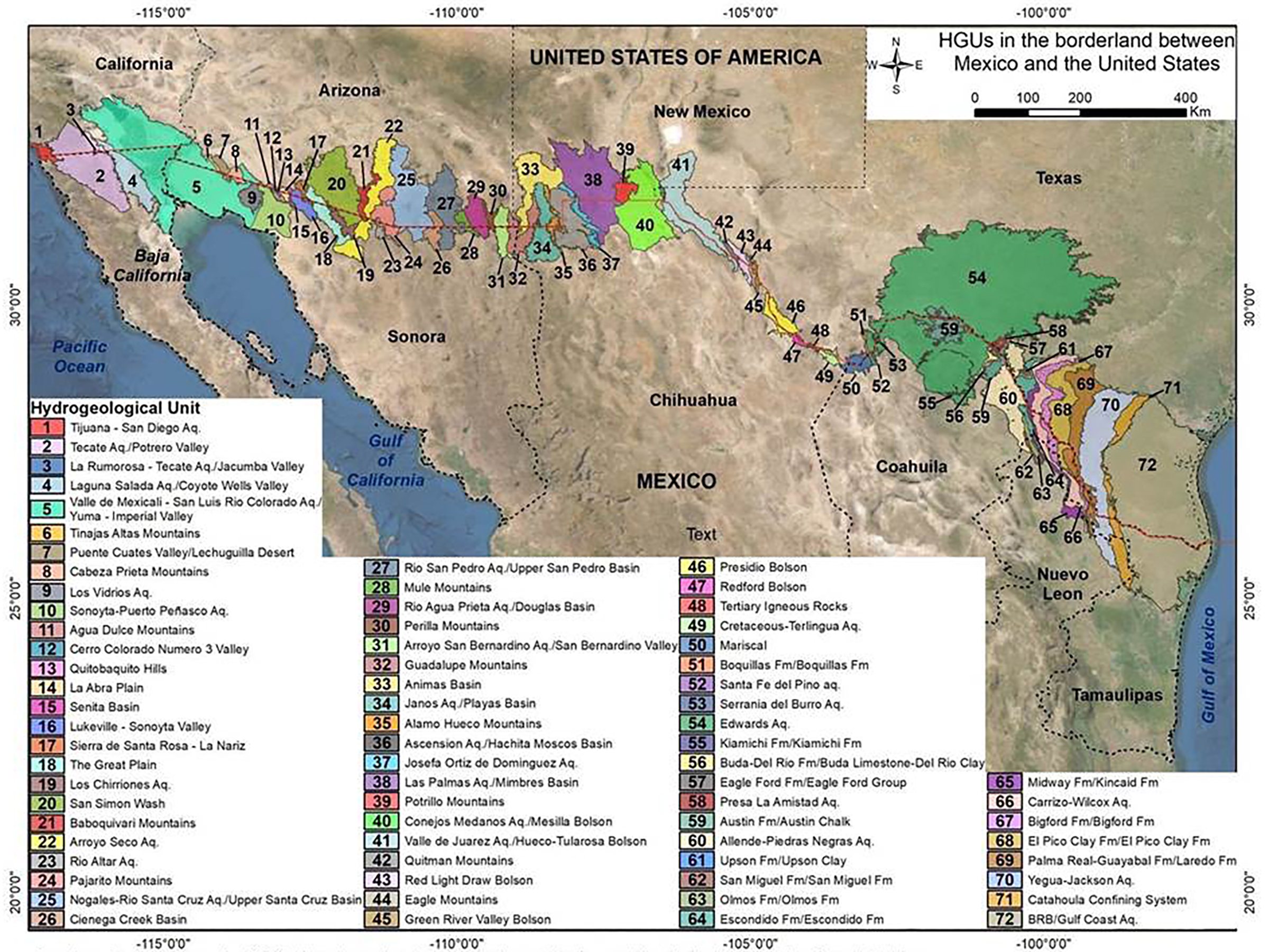 Map showing shared aquifers U.S.-Mexico