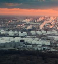Texas refineries at sunset.