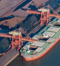 Docked cargo ship