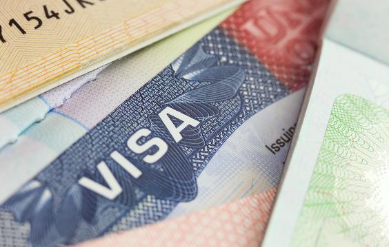 United States visa on passport background