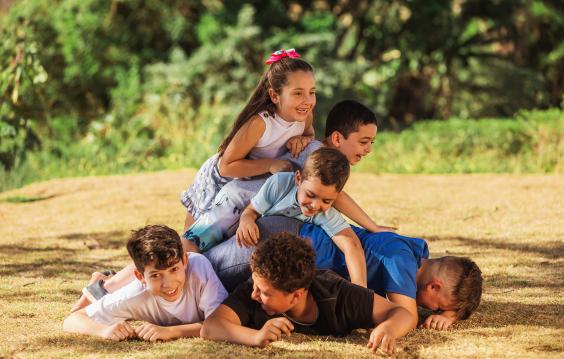 Children playing on lawn