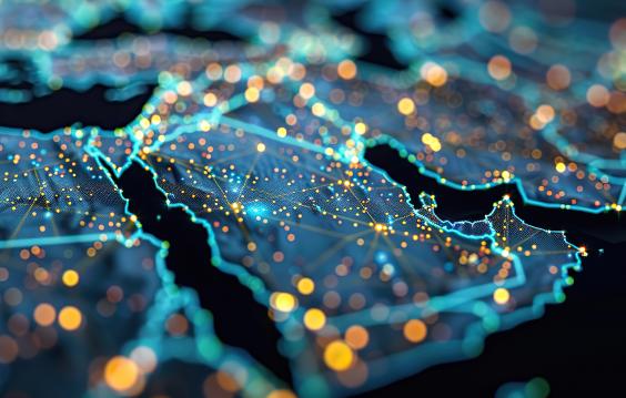 Conceptual map visualizing the global interconnectedness of Saudi Arabia in the Middle East and North Africa.