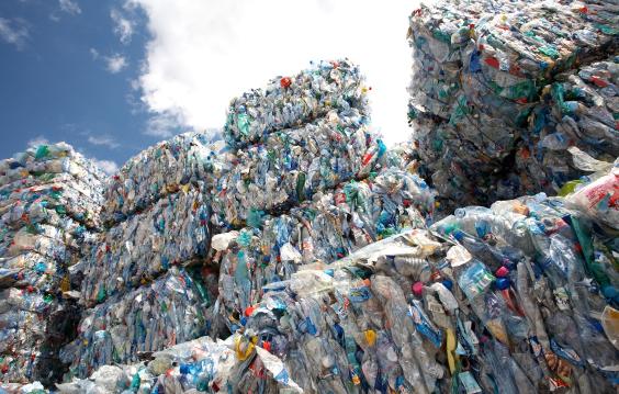 Bundles of plastic waste ready to be recycled