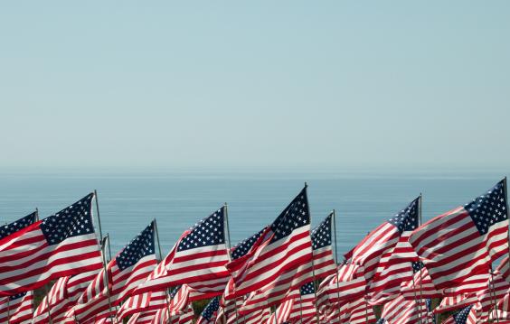 American flags on the sea background.
