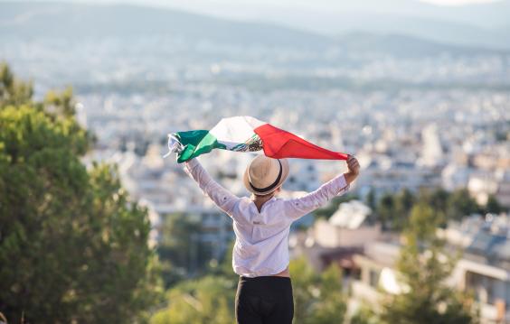 People holding flag of Mexico. "September 16. Independence Day of Mexico. 