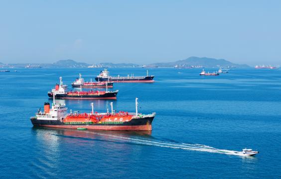 Oil ship in sea.