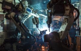 Robots welding.