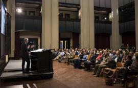 Wide shot of the Doré Commons during a Shell Distinguished Lecture Series event featuring Wim Thomas