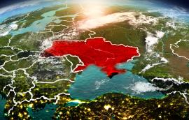 Aerial map of Ukraine, highlighted in red 