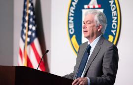 CIA Director William Burns speaks at a podium