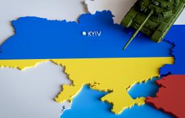 A military tank crosses the border from Russia into Ukraine on this stylized map