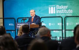 Texas Gov. Greg Abbott speaks at Baker Institute event on April 9, 2024.