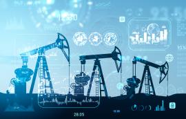  Petroleum extraction and stock market hud with chart, statistics and data.