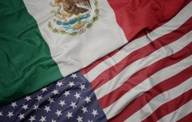 Flag of United States of America and national flag of Mexico