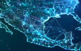 Digital map of Mexico overlayed with connecting lines. 