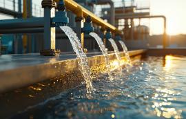 Professional-grade image of a water filtration system integrated into a city infrastructure
