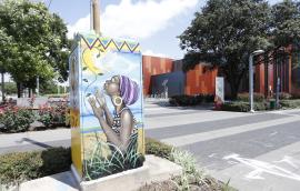 A decorated utility box at Emancipation Park, Tuesday, June 8, 2021, in Third Ward, Houston.