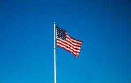 U.S. flag waving in wind