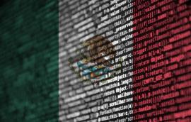 Digital code overlaid over Mexican flag