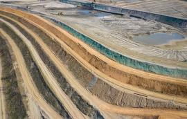  Aerial view of industrial terraces on mineral open pit mine.