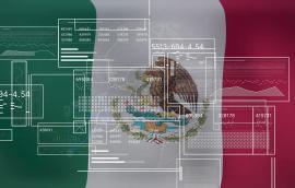 Digital screens over Mexican flag