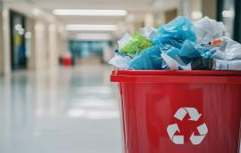 Recycling bin in a hospital filled with medical waste