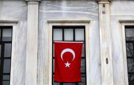 Turkish flag on a government building. 
