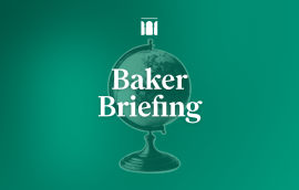 "Baker Briefing" text over globe illustration