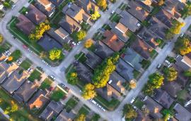 Aerial view of American neighborhood