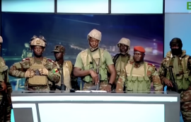 Benin’s coup leaders appear on state TV on Dec. 7, 2025, to announce the suspension of the country’s constitution.