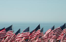 American flags on the sea background.