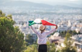 People holding flag of Mexico. "September 16. Independence Day of Mexico. 