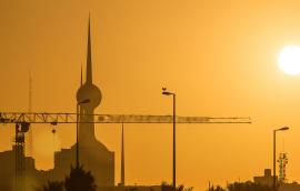 Sunrise with Kuwait Towers timelapse - the best known landmark of Kuwait City. Kuwait, Middle East.