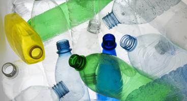 Plastic bottles of various colors.