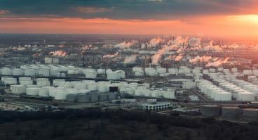 Texas refineries at sunset.
