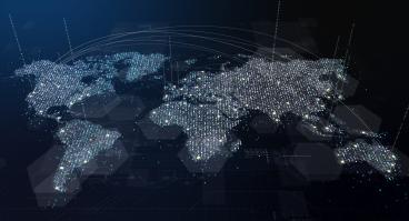 World night view from space with data points
