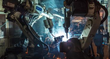 Robots welding.