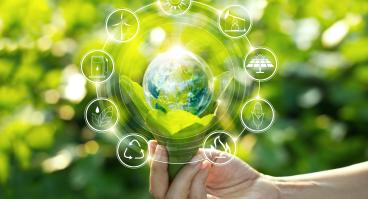 A sphere sprouting from a plant is surrounded by icons of the various energy sectors.