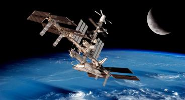 Space station above planet